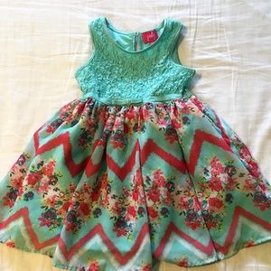 Mint green and coral floral party dress